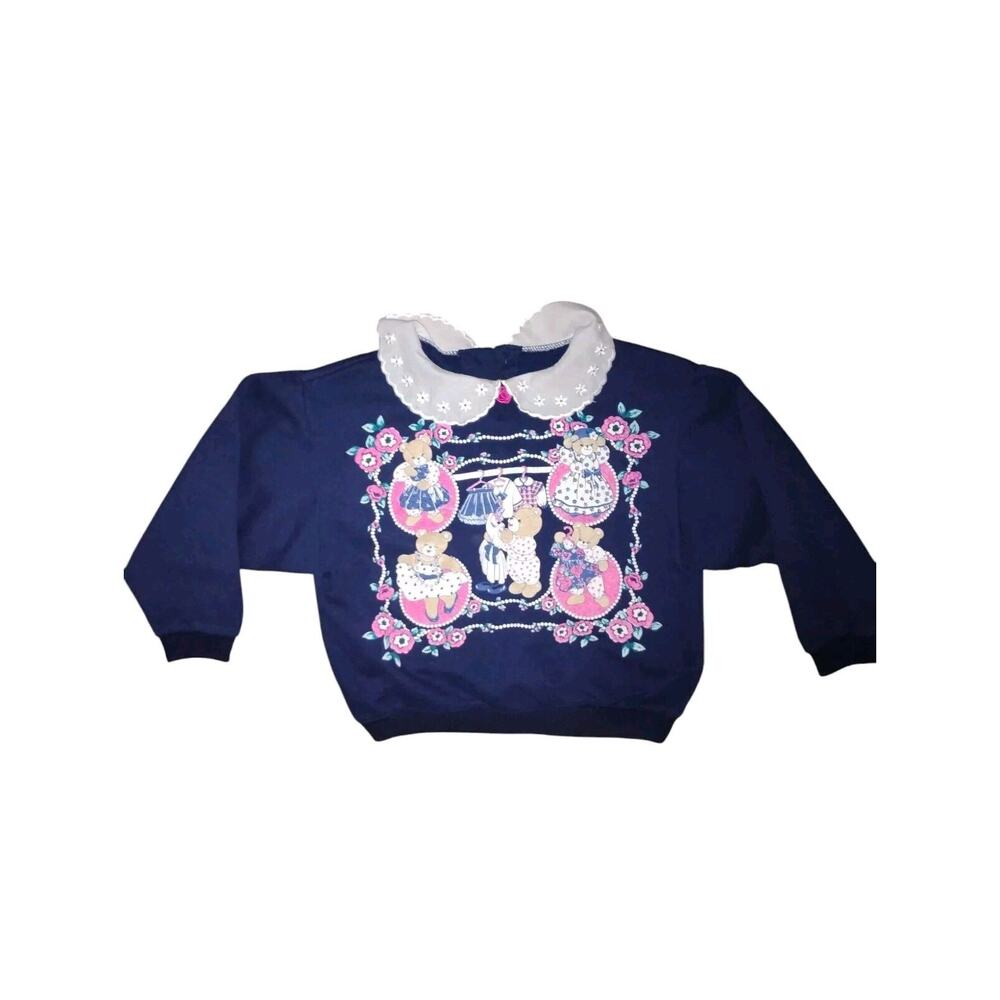 D13-Vintage Kids Made In USA Girls Size 6 Bear Sweatshirt